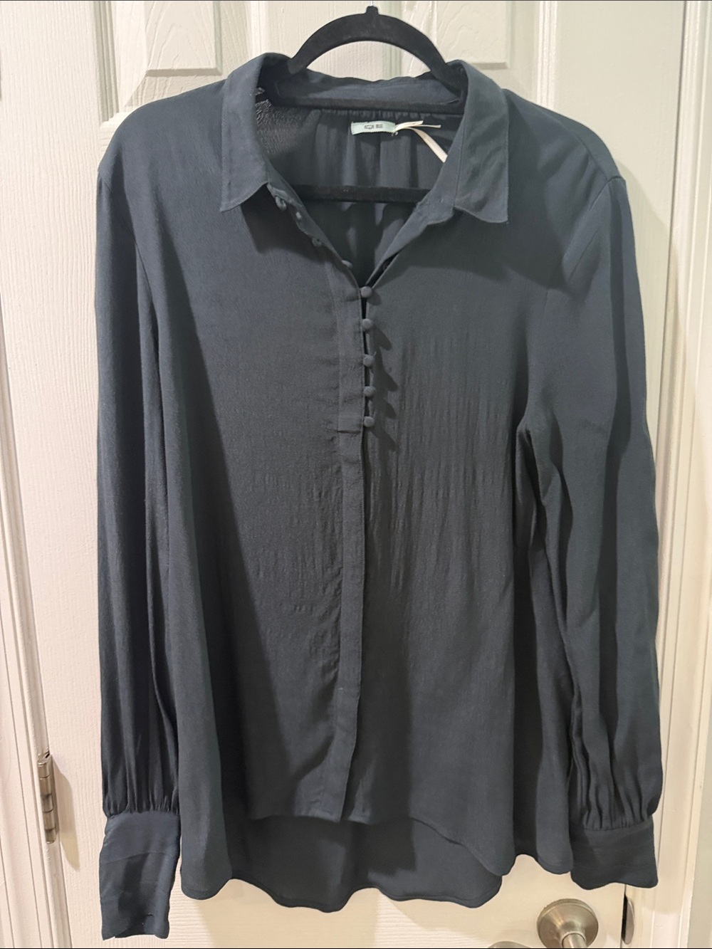 Kimchi Blue Long-Sleeve Button-Up Blouse in Slate Blue